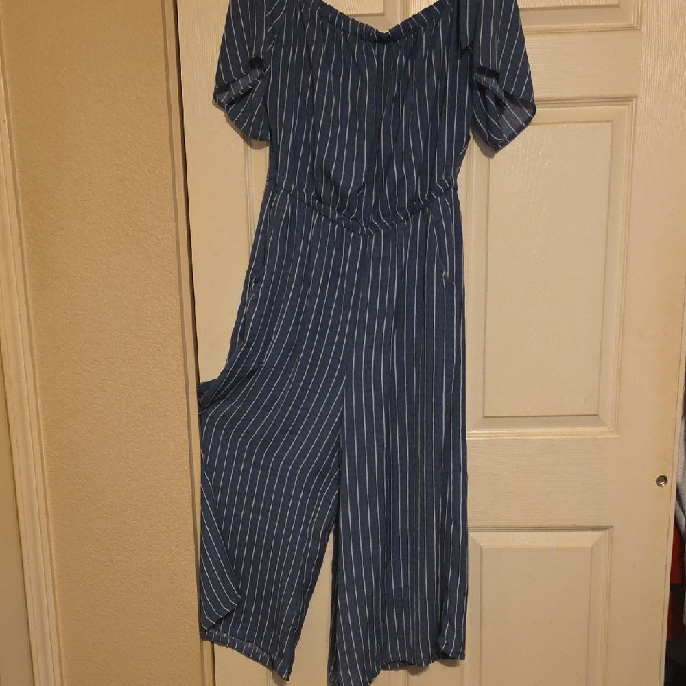 AUW Navy and White Striped Jumpsuit w/ Pockets
